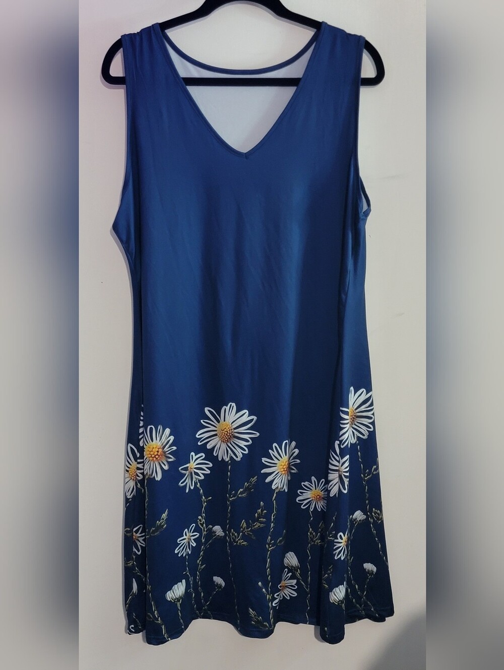 Sleeveless Midi Dress with Daisy Border in Navy